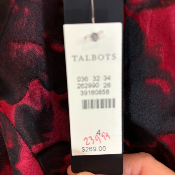 TALBOTS SZ 4 Fitted Pleated Bodice Gathered Skirt Rose Pattern Lined Dress NEW - Picture 10 of 13